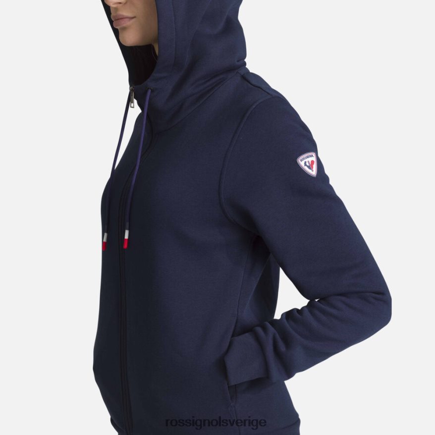 kvinnor Rossignol mörk marinblå bomullströja med luva och logotyp med hel dragkedja blast 0P00HR884
