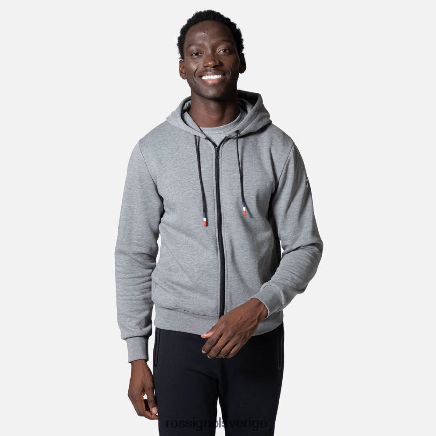 män Rossignol gråmelerad bomullströja med luva och logotyp med hel dragkedja blast 0P00HR471