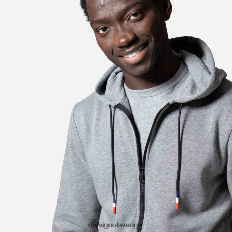 män Rossignol gråmelerad bomullströja med luva och logotyp med hel dragkedja blast 0P00HR471