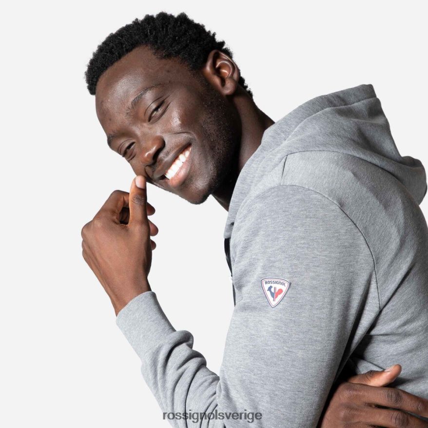 män Rossignol gråmelerad bomullströja med luva och logotyp med hel dragkedja blast 0P00HR471