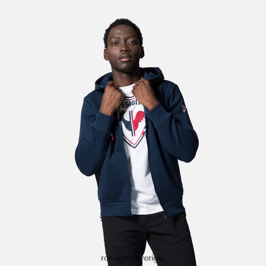 män Rossignol mörk marinblå bomullströja med luva och logotyp med hel dragkedja blast 0P00HR106