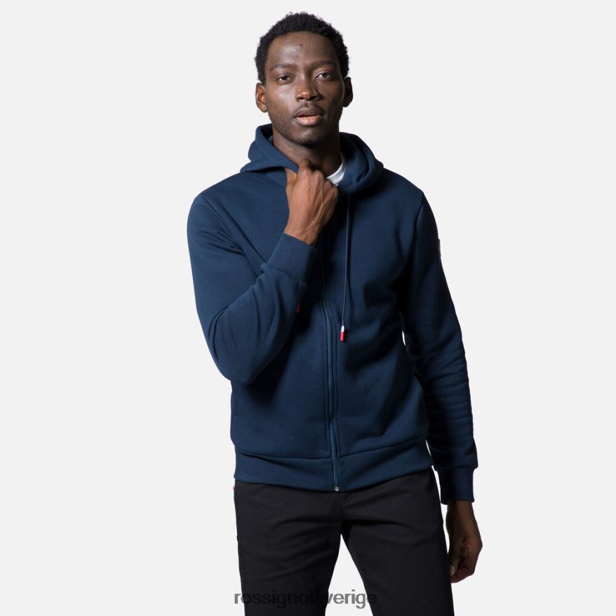män Rossignol mörk marinblå bomullströja med luva och logotyp med hel dragkedja blast 0P00HR106